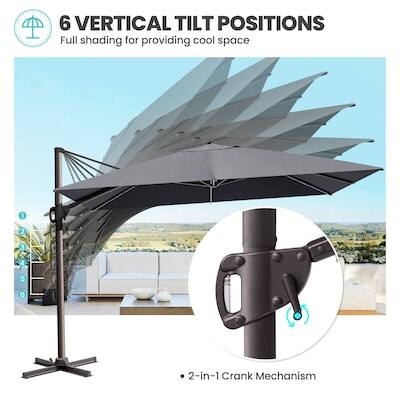 6 VERTICAL TILT POSITIONS  
Full shading for providing cool space  
1 2 3 4 5 6  
2-in-1 Crank Mechanism