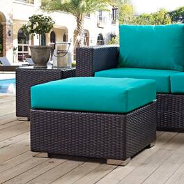 Convene Outdoor Patio Fabric Square Ottoman by Modway - Espresso Turquoise