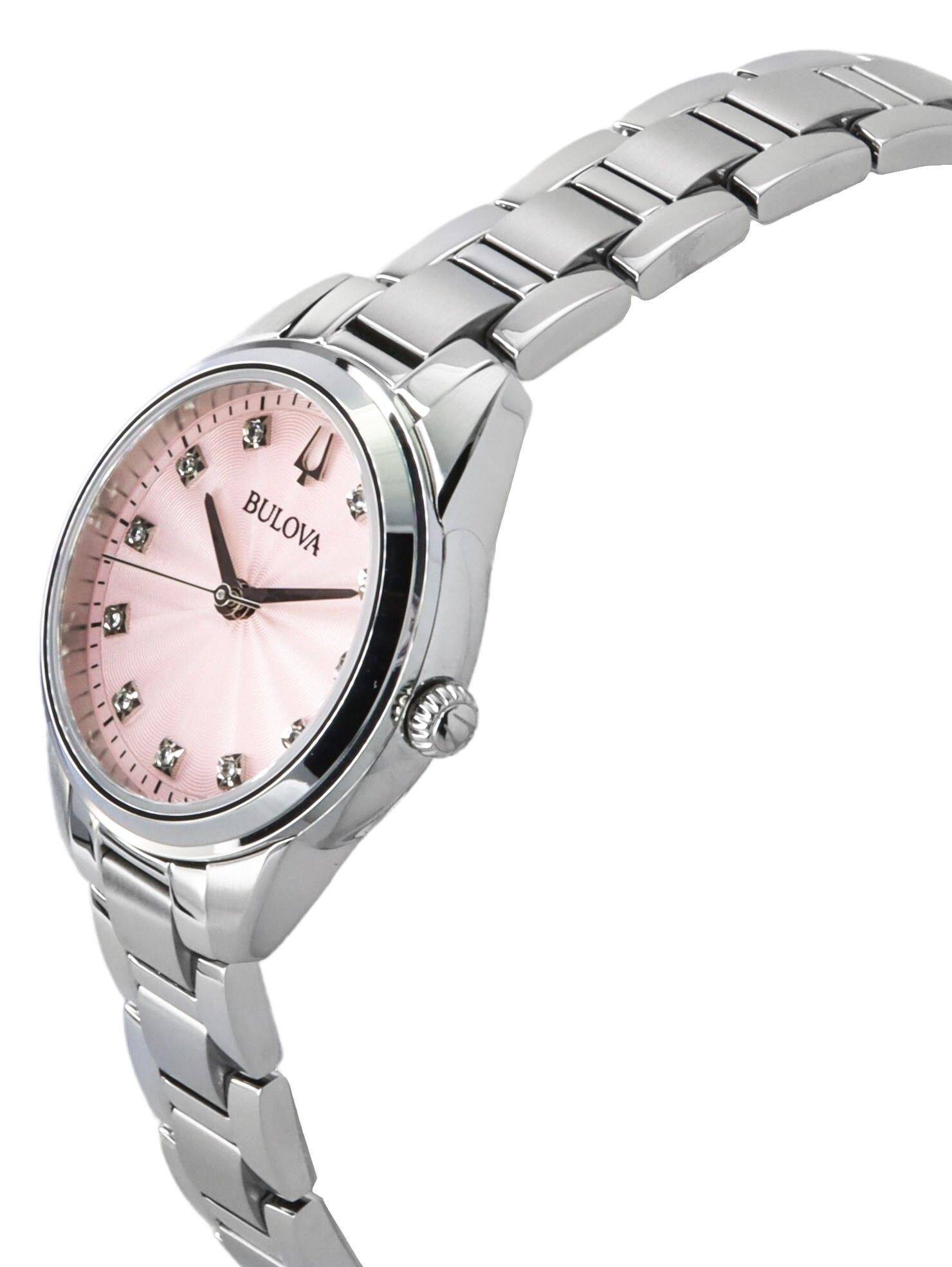Angle. Bulova - Sutton Stainless Steel Diamond Accents Pink Dial Quartz 96P249 Women's Watch - Pink.