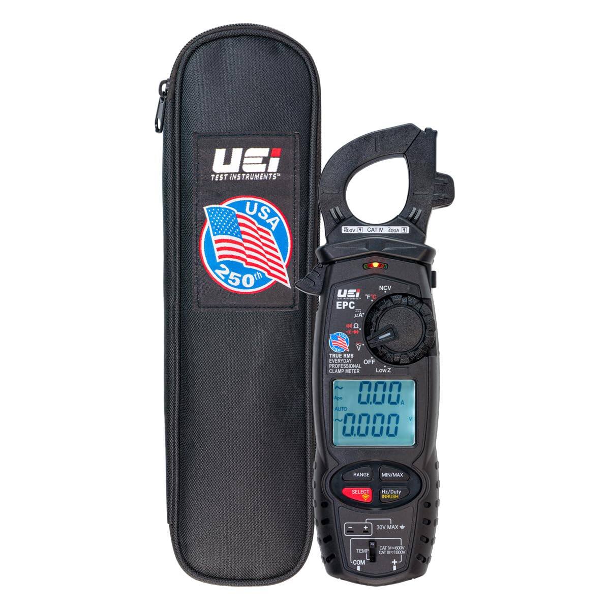 USI TEST INSTRUMENTS" USA 250

Boov E CATIV 400A 1 NCV UEI F EPC A Q

TRUE RMS EVERYDAY OFF PROFESSIONAL CLAMP METER Low 2 000 AUTO 0000

RANGE SELECT

Hz/Duty NRUSH

30V MAX

CAT: 6001 TEMP CAT 1000

COM