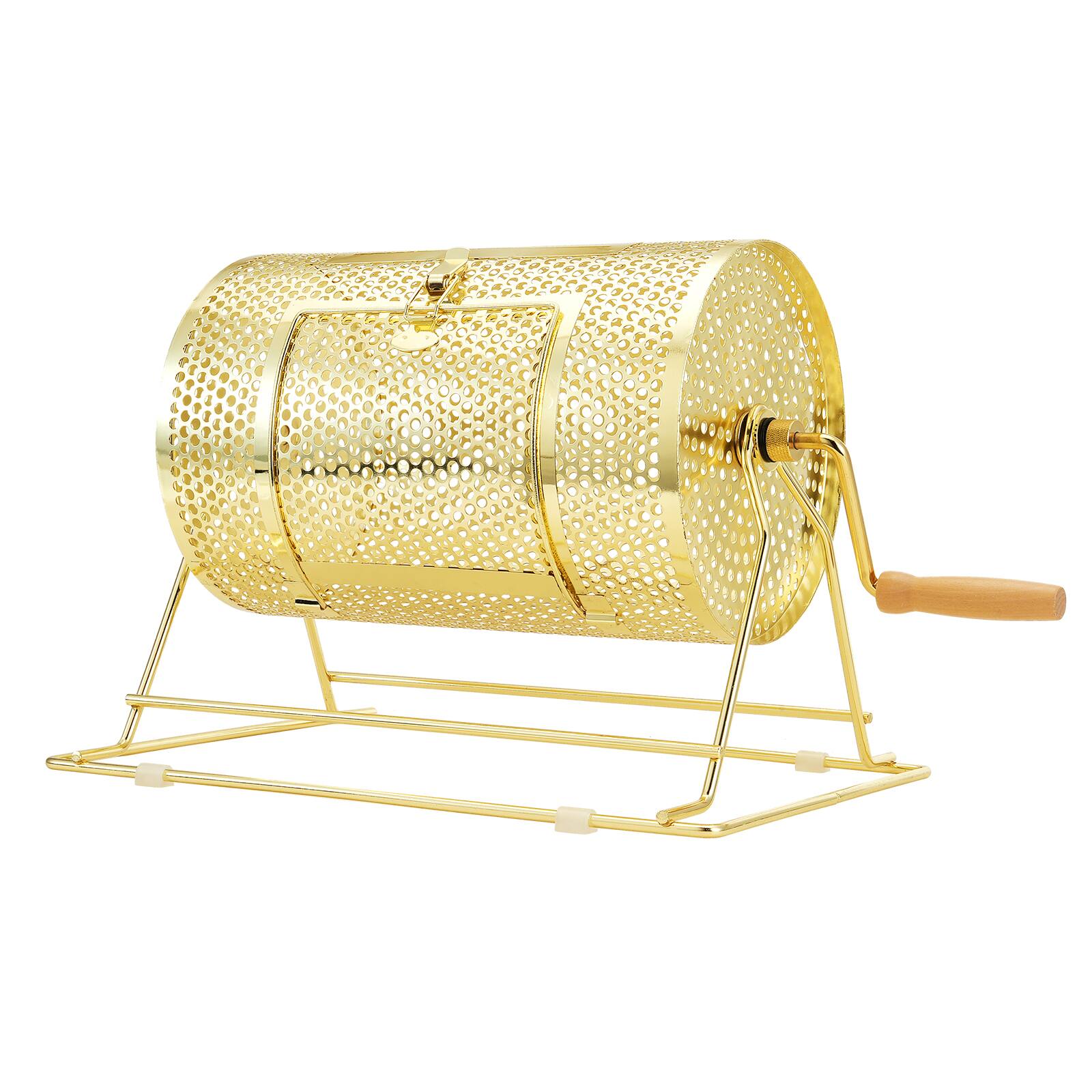 Alt View 5. VEVOR - Raffle Drum,Holds 2500 Tickets or 100 Ping Pong Balls, Metal Lottery Spinning Drawing with Wooden Turning Handle - Gold.