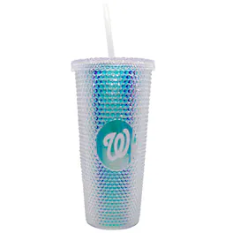 Logo Brands - Washington Nationals 24oz. Iridescent Studded Travel Tumbler with Straw - Multicolor