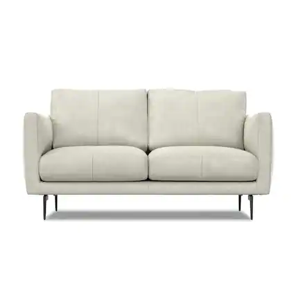 Front. Simpli Home - Stevens Modern, Mid - Century 60 inch Wide Sofa in Light Smoke Grey Genuine Leather - Light Smoke Grey.