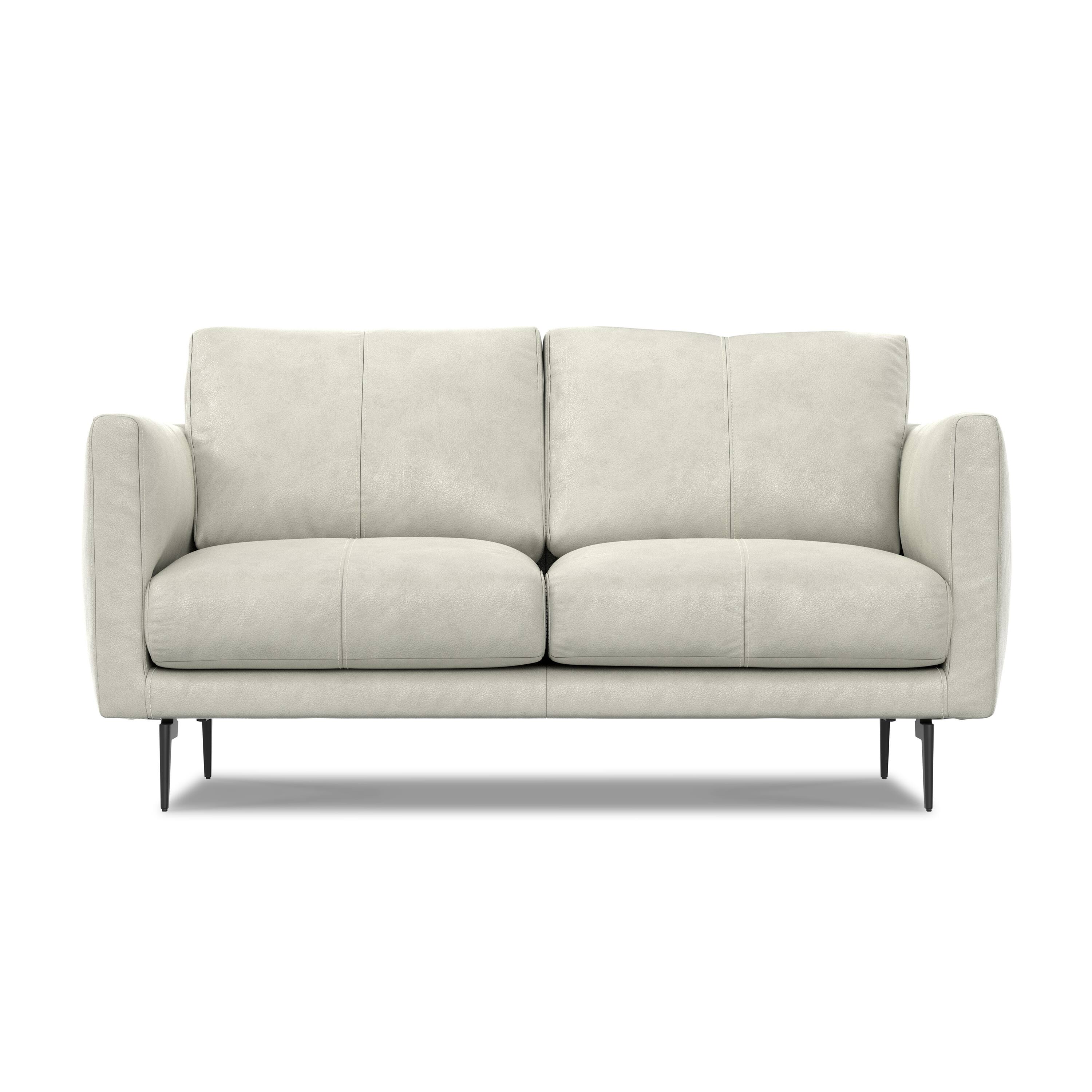 Front. Simpli Home - Stevens Modern, Mid - Century 60 inch Wide Sofa in Light Smoke Grey Genuine Leather - Light Smoke Grey.