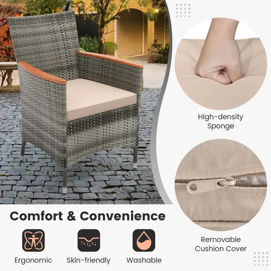 The text on the image is grouped as follows:

1. High-density Sponge: Comfort & Convenience
2. Ergonomic: Skin-friendly
3. Washable: Removable Cushion Cover