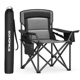 Songmics Home - Oversized Lumbar Support Camping Chair, Heavy-Duty Outdoor Folding Chair Comfortable, Padded, Glamping, Cooler Bag - Ink Black