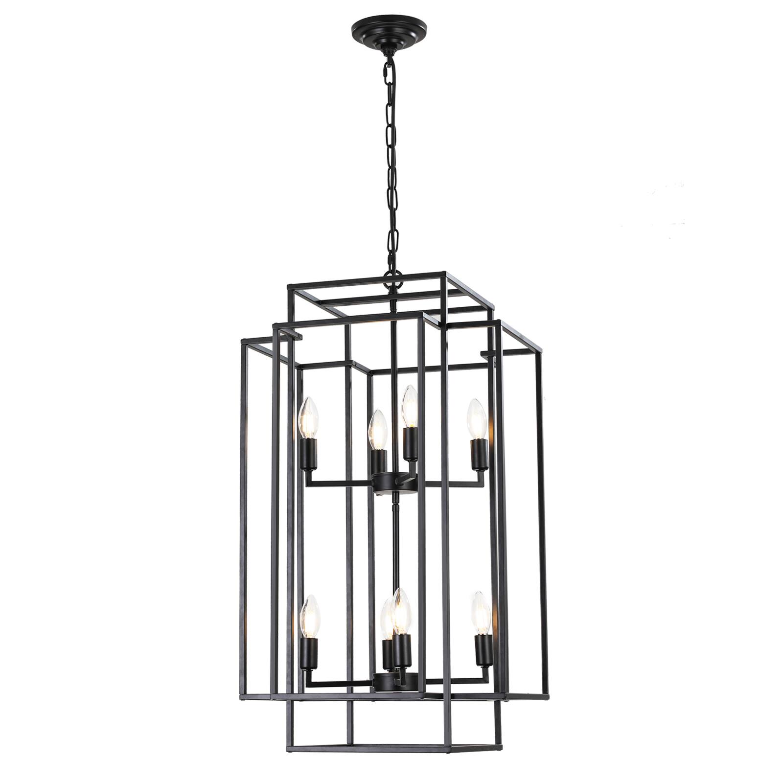 Alt View 7. Tiramisubest - 18" Modern 8-Light Black Geometric Pendant Chandelier, Industrial Metal Frame, Adjustable Hanging Light (No Bulbs) - Black.