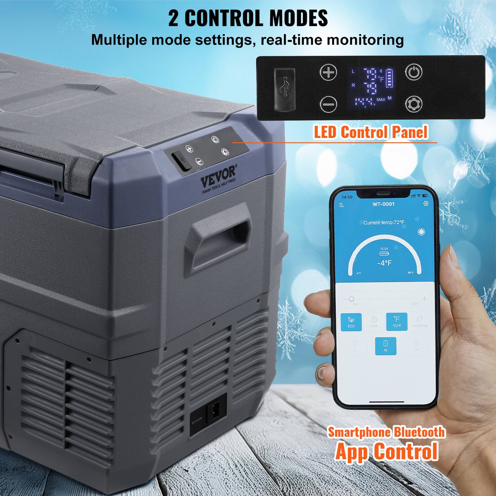 2 CONTROL MODES Multiple mode settings, real-time monitoring

LED Control Panel

Smartphone Bluetooth App Control