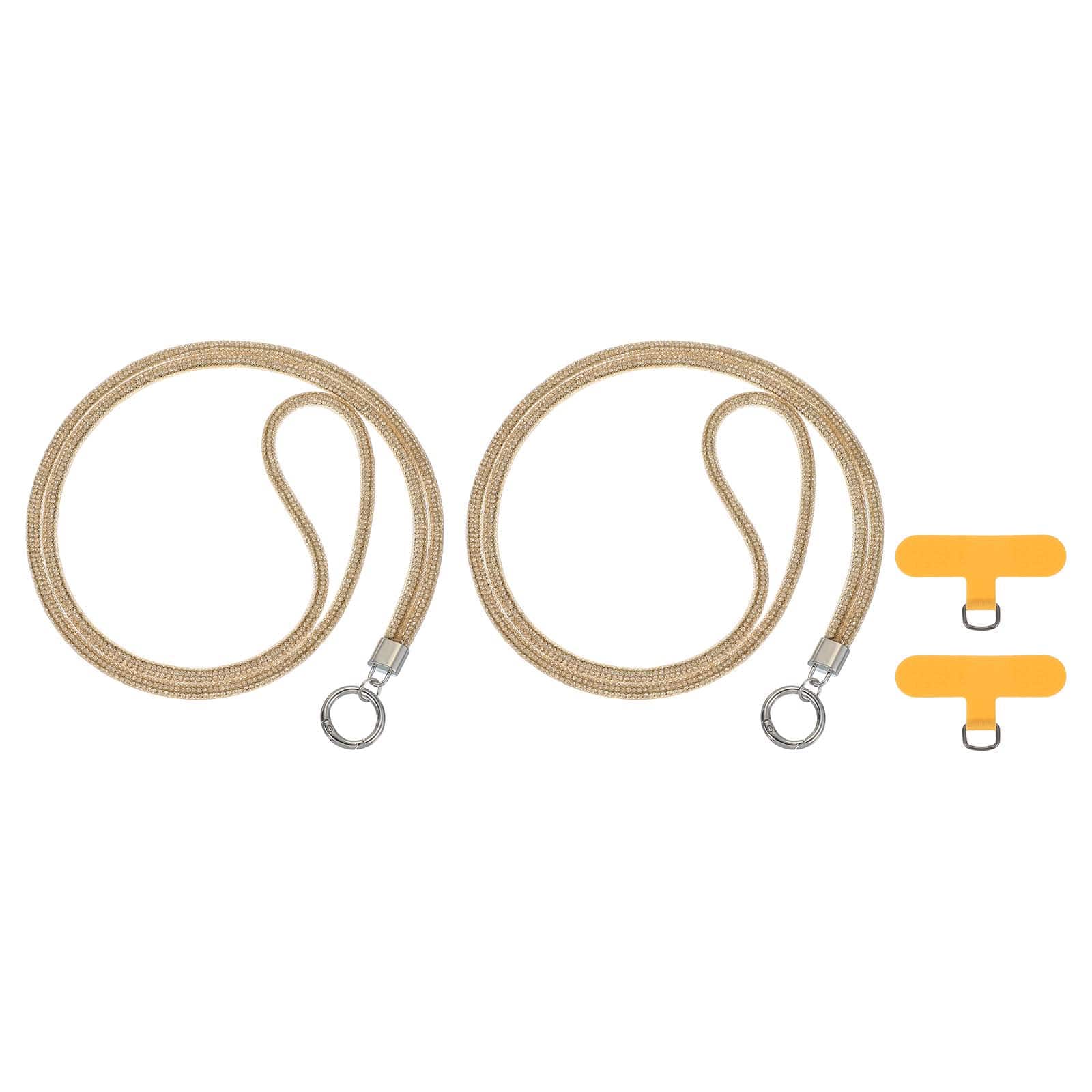 Unique Bargains - 2pcs Water Diamond Wrist Phone Bling Shoulder Strap with Tether Tab Universal Lanyard for Smartphones - Champagne