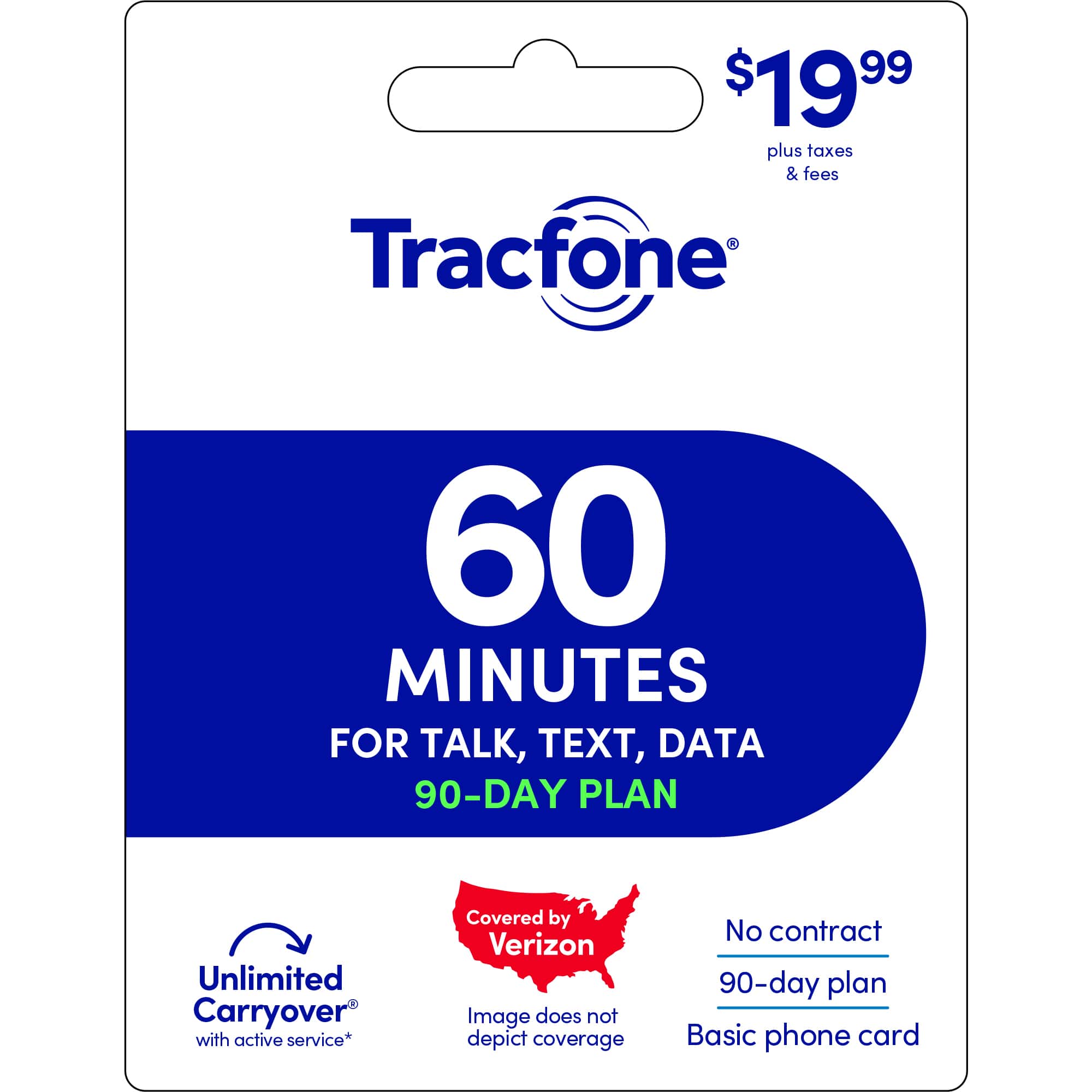 Tracfone - $19.99 Basic phone, 60 minutes for Talk, Text & Data 90-Days - Prepaid Plan (Email Delivery) - White [Digital]