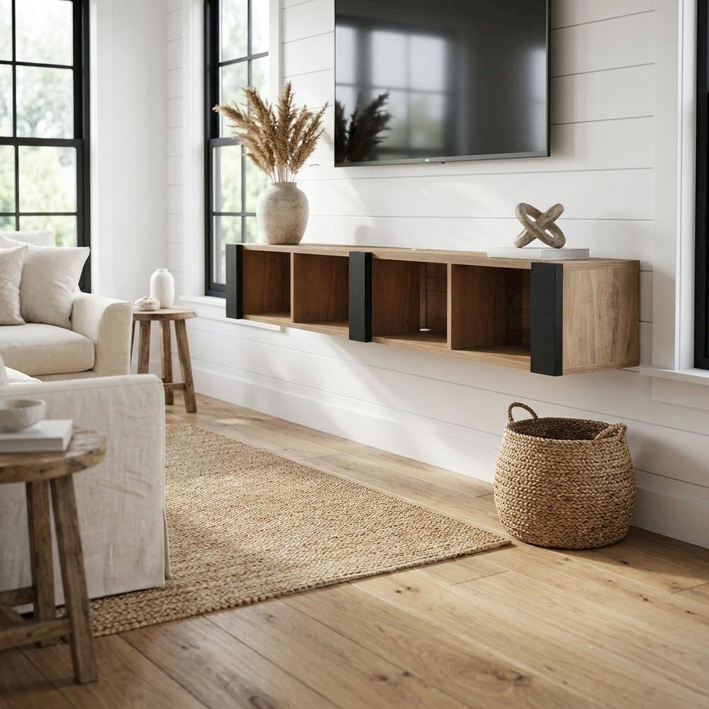 Alt View 1. FurniFact - Brown Wall-Mounted TV Stand for 75 Inch TVs with Engineered Wood Design - Brown.