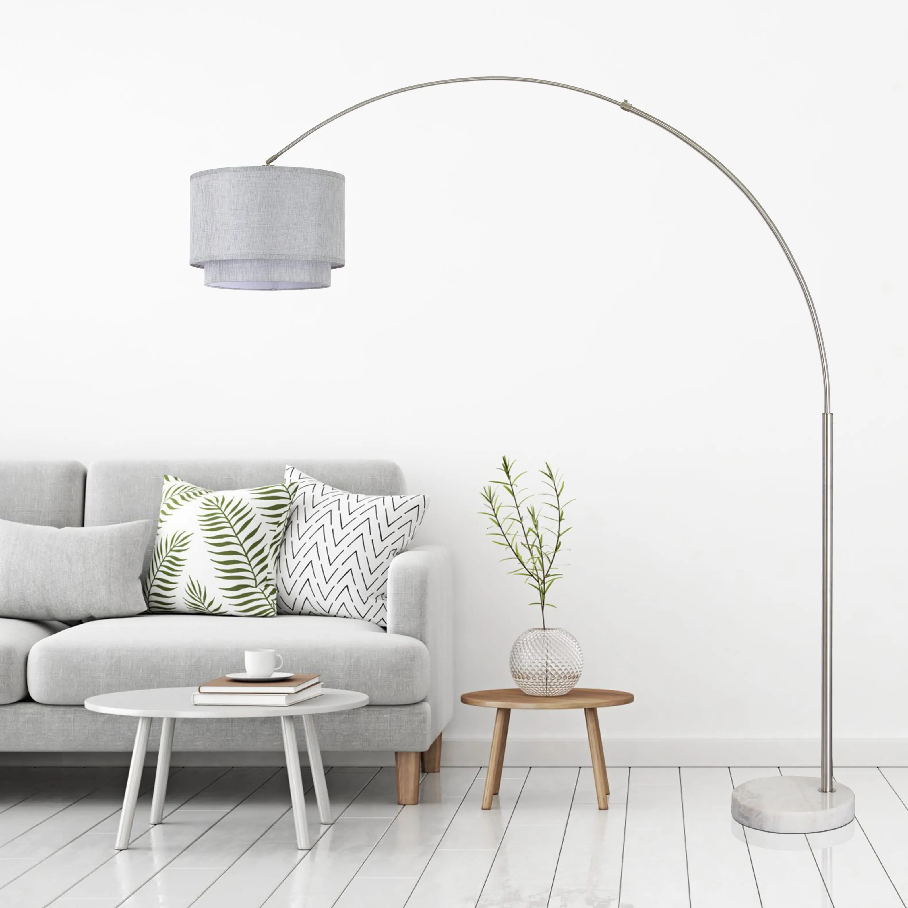 Alt View 10. FC Design - FC Design Modern 81" Tall Standing Adjustable Arched Floor Lamp with Double Drum Shade and Marble Base - Grey - Grey.