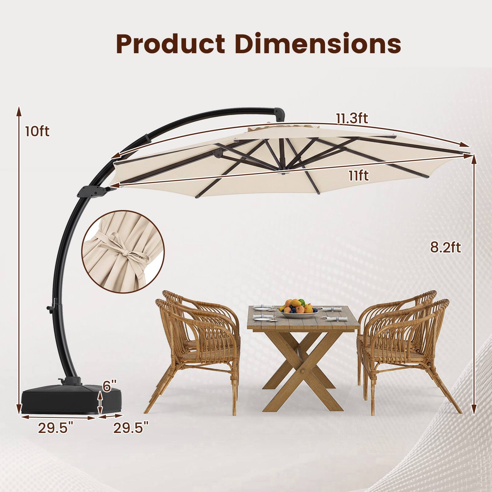 Product Dimensions

10ft  
11.3ft  
11ft  
8.2ft  
29.5"  
29.5"