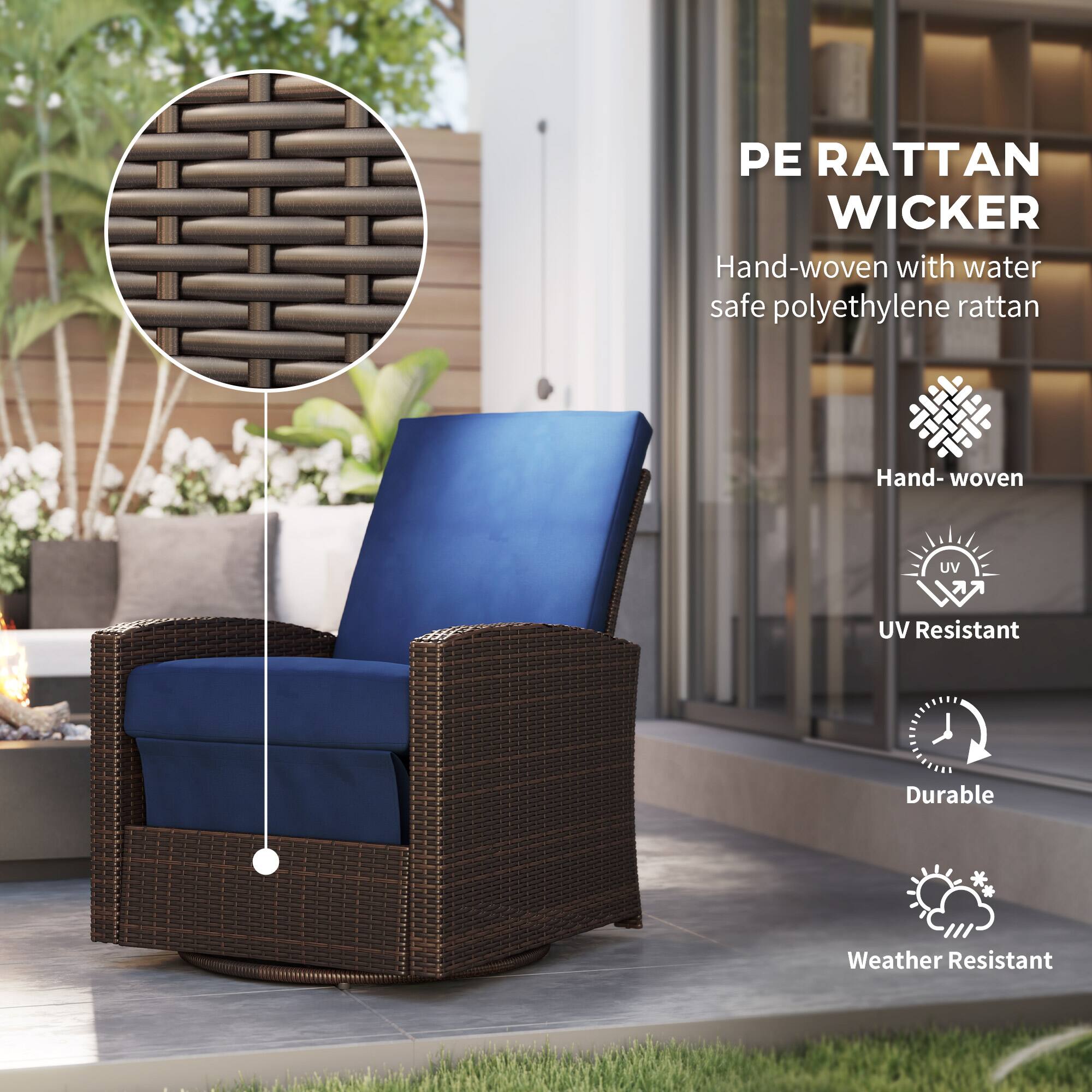 PE RATTAN WICKER  
Hand-woven with water safe polyethylene rattan  

- Hand-woven  
- UV Resistant  
- Durable  
- Weather Resistant