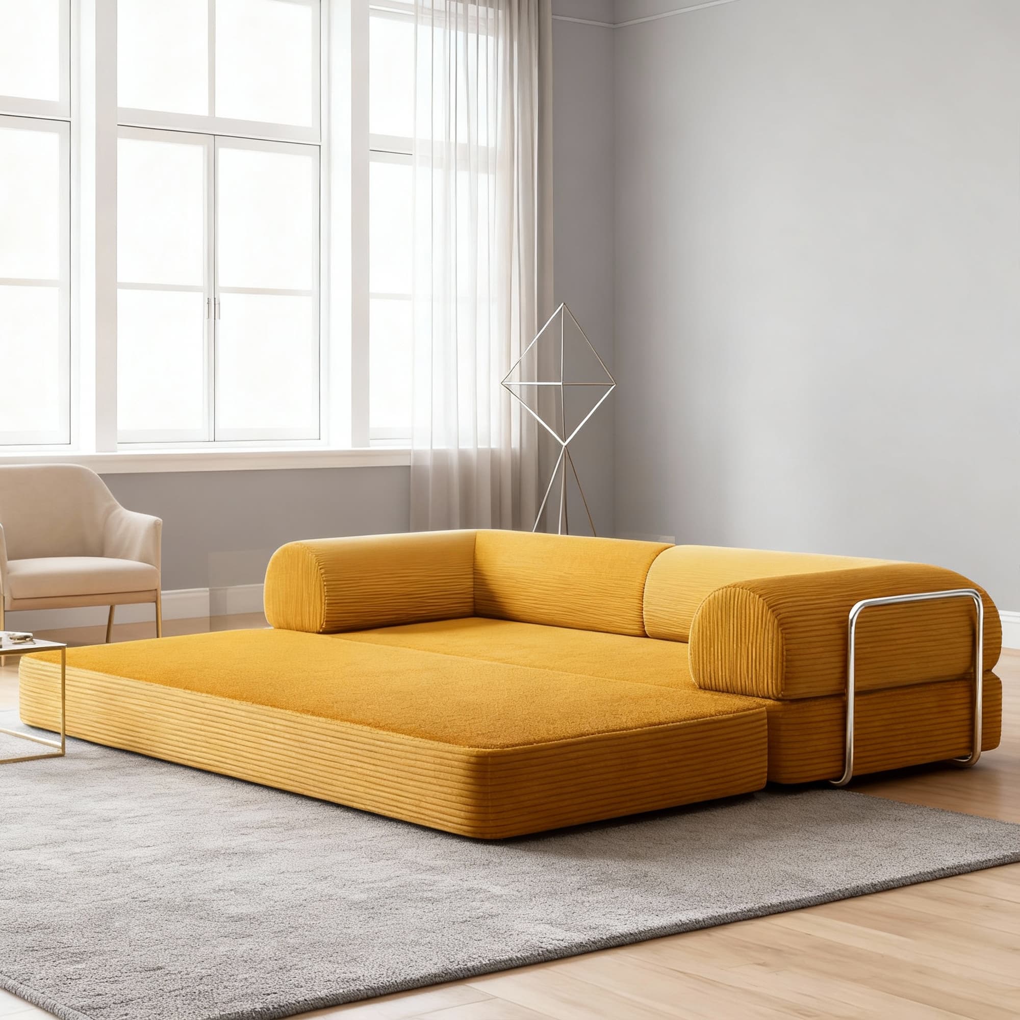 Vaczon - 79" Modular Convertible Sofa Bed with High-Density Foam and Corduroy Upholstery with Lumbar Pillow Included - Ginger