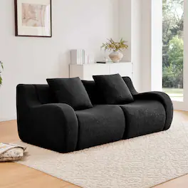 Aukfa - Modular Teddy Fabric Sofa - 2-Seat Convertible Sectional, Soft Boneless Design for Living Room - Black