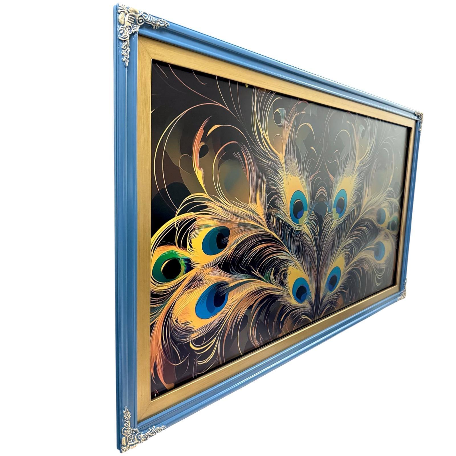 Angle. LAREDO FRAME FACTORY - 55 inch Hisense Canvas TV Ornate frame, Canvas TV by Hisense - HONKY TONK BLUE WITH GOLD ACCENTS.