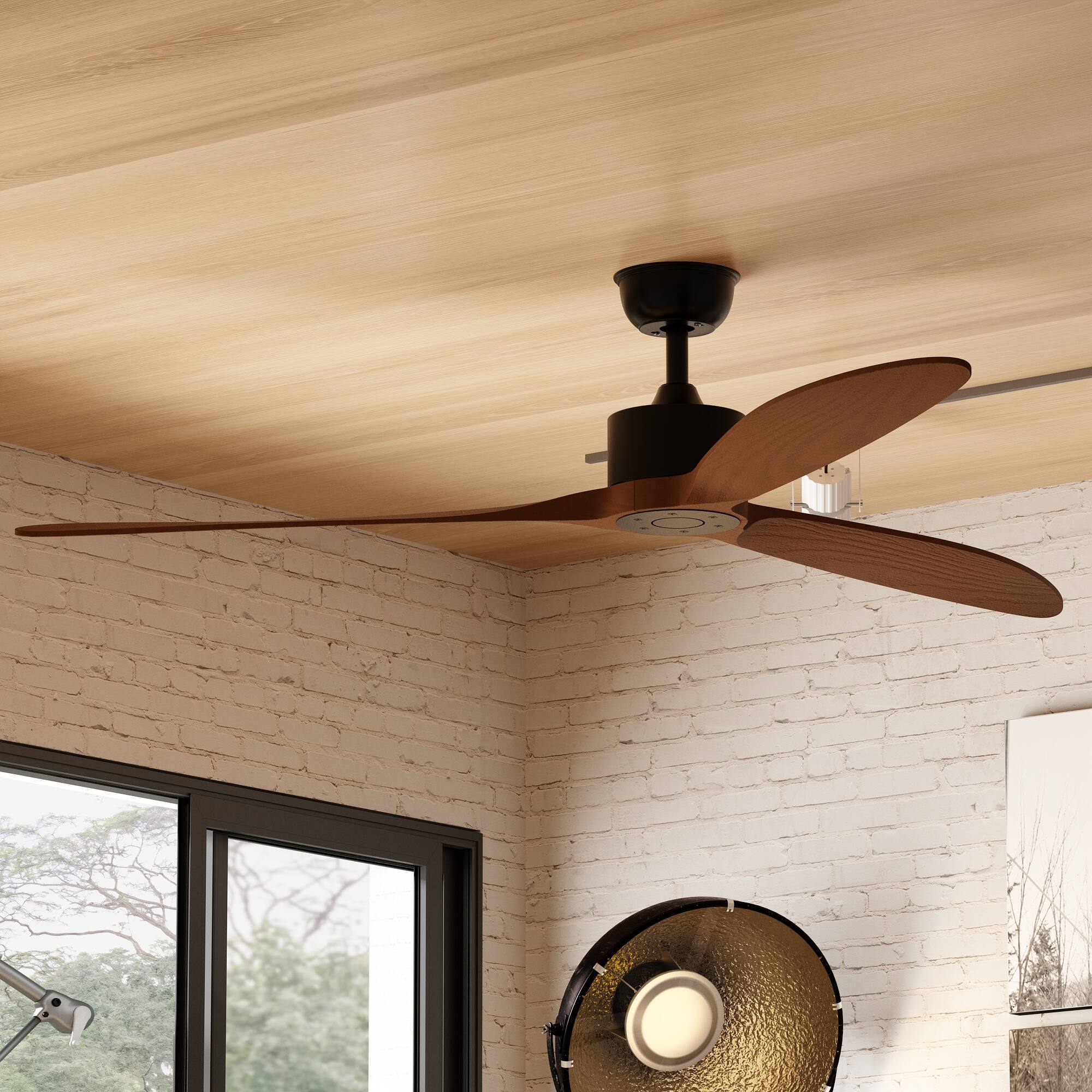 Alt View 5. Famapy - Famapy Reversible Ceiling Fan: Solid Wood Blades & Year - Round Comfort - Brown.
