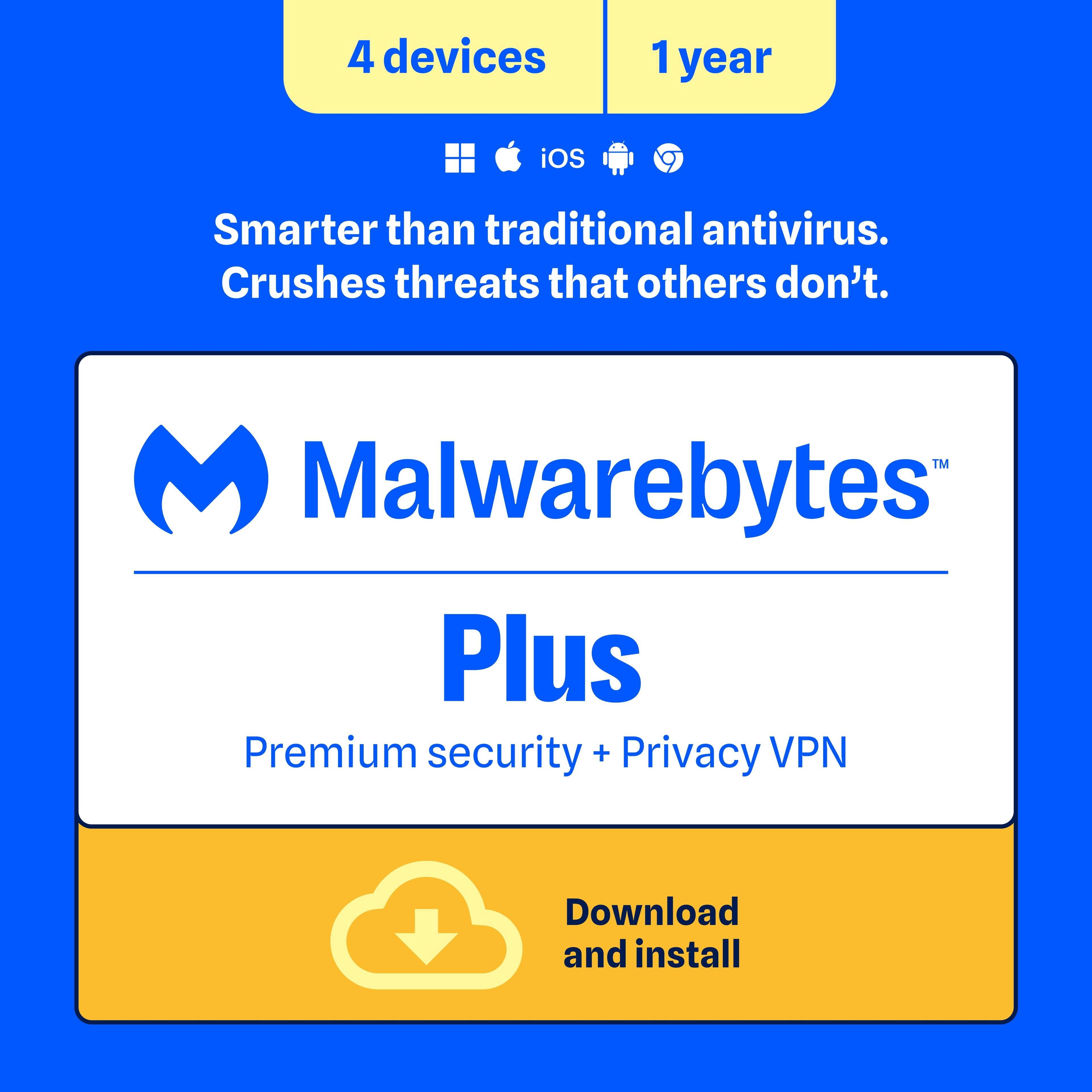 Malwarebytes - Premium + Privacy VPN Bundle (4-Devices, 1-Year) - Windows, Mac OS, Android, Apple iOS, Apple iPadOS [Digital]