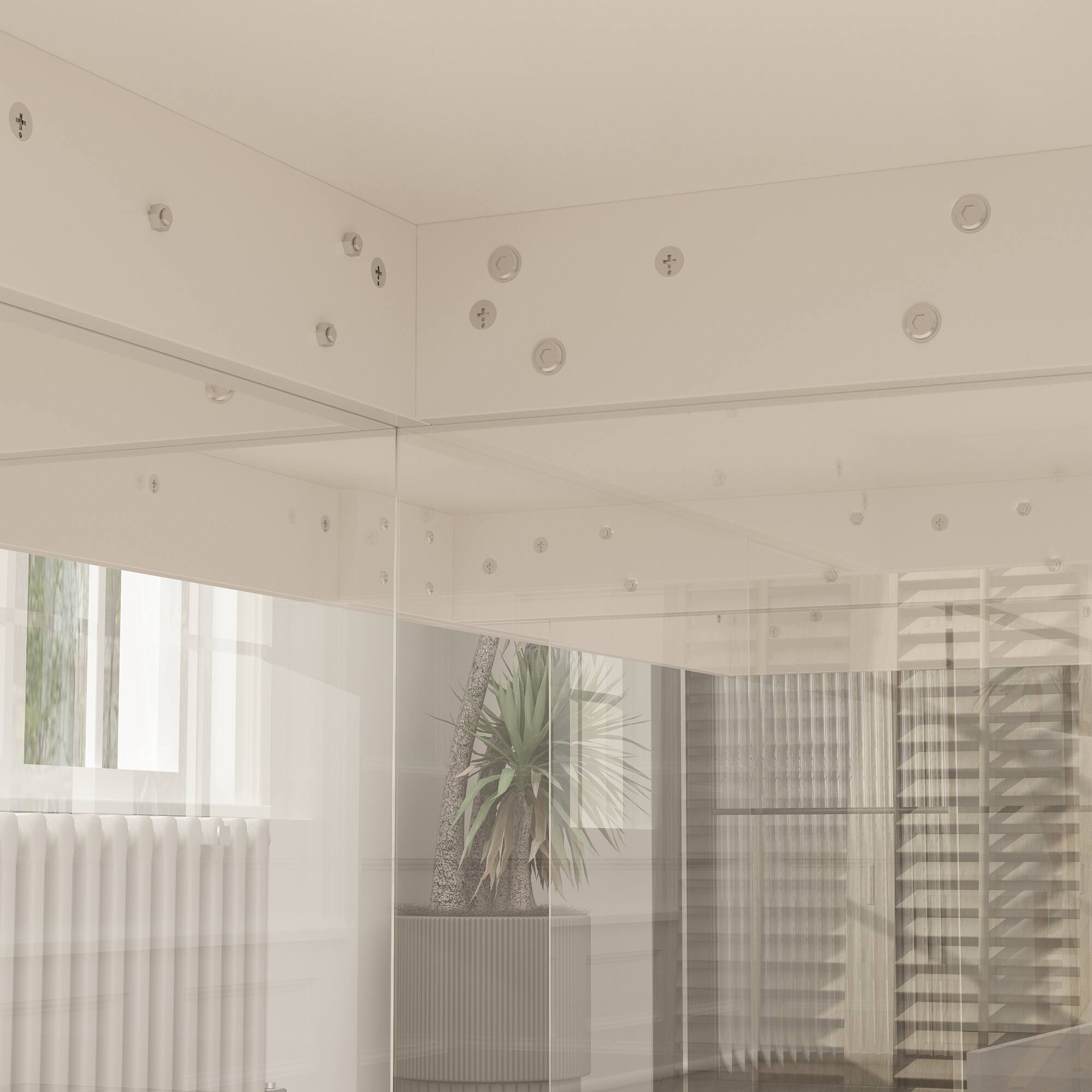 Back. FUFU&GAGA - Modern Dining Table with Tempered Glass Legs, Minimalist Rectangular Table for Dining Room or Living Room - White.