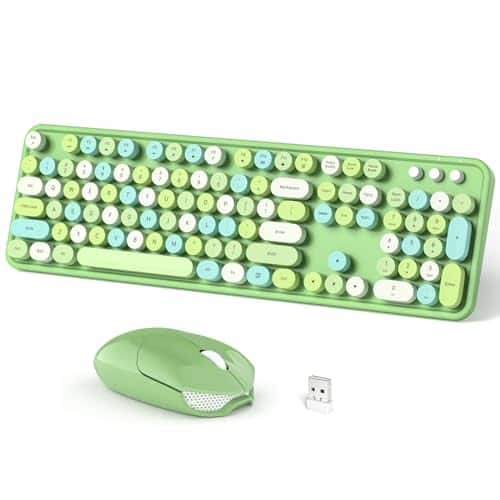 Reds Spade - And Mouse Combo Full sized 2 Round Keycap Colorful Keyboards Receiver Plug Play For Windows Pc Laptop Desktop - Green Mixed