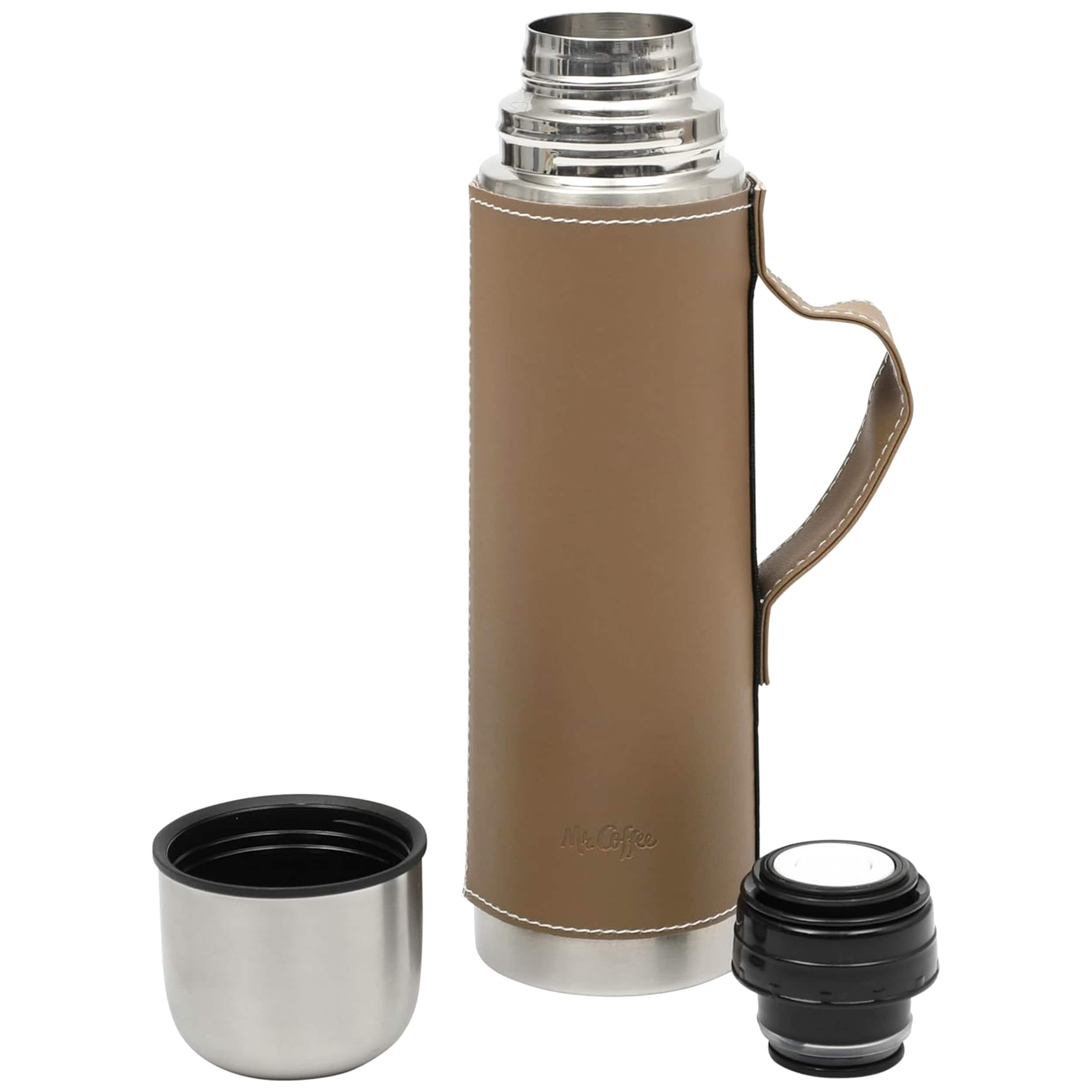 Mr. Coffee - Leatherette Stainless Steel 23oz Thermal Bottle with Lid - Brown
