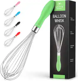 Zulay Kitchen - Stainless Steel Balloon Whisk 12 Inch – Heavy Duty and Durable Wire Whisk with Non-Slip Silicone Handle - Green