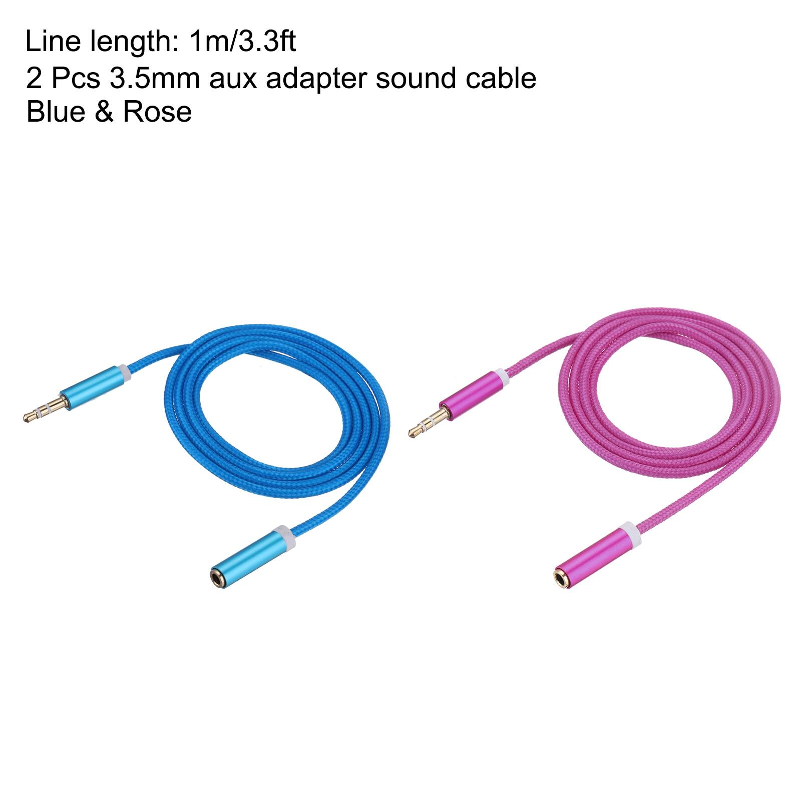 Line length: 1m/3.3ft  
2 Pcs 3.5mm aux adapter sound cable  
Blue & Rose