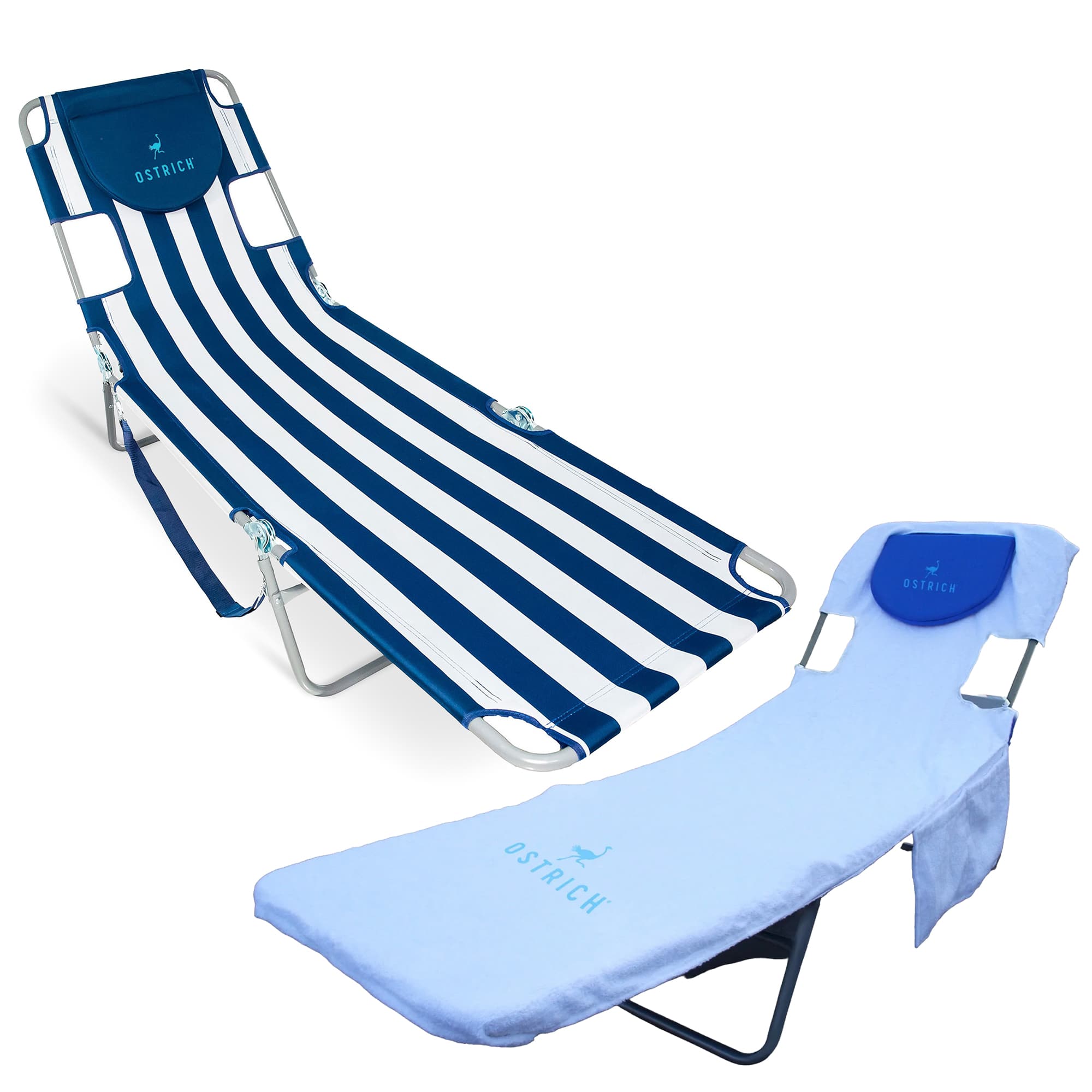 Ostrich - The Original Chaise Lounge Portable Beach Chair & Custom Fitted Towel - Blue Stripe price history on PriceWatchPro