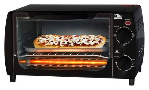 Front Standard. Elite - 4-Slice Toaster Oven - Black.