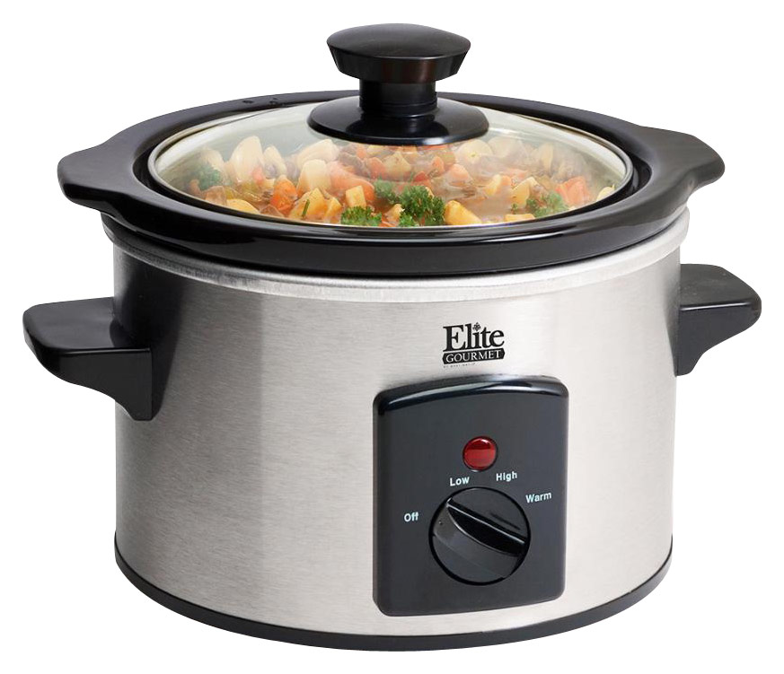 Angle View: Elite Gourmet - 1.5Qt. Mini Slow Cooker - Stainless Steel
