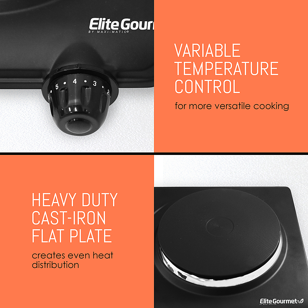 Elite Gourmet Countertop Single Cast Iron Burner, 1000 Watts, Black El