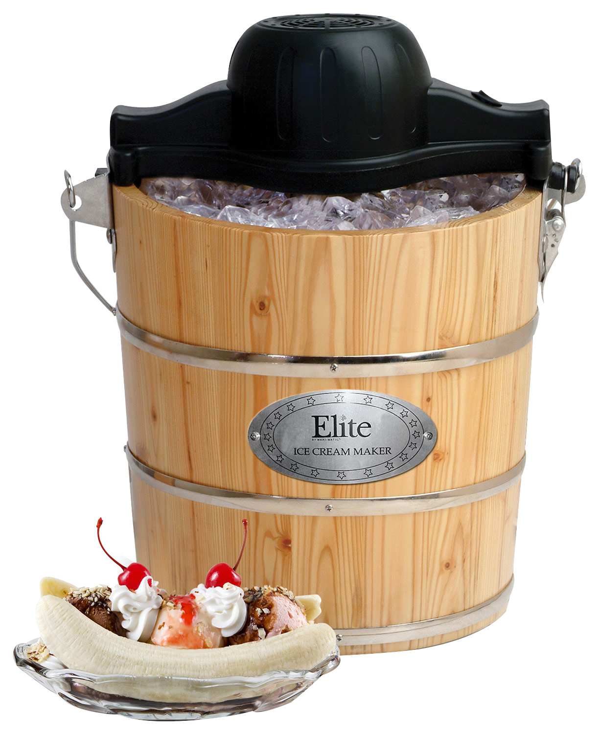 Elite - 4-Quart Old-Fashioned Ice Cream Maker - Brown