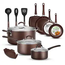 NutriChef - 14-Piece Nonstick Brown Cookware Set