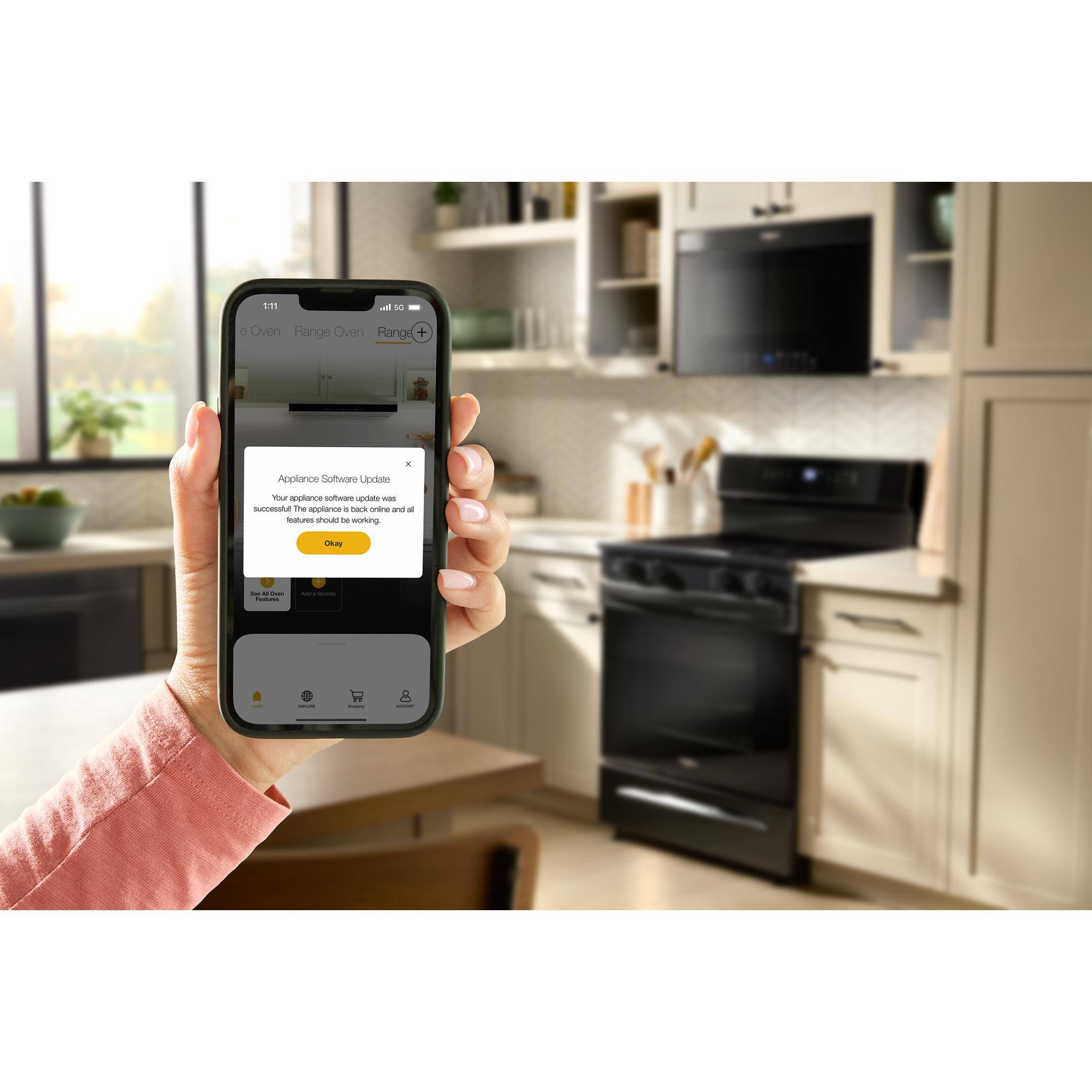 The text on the image reads: "Appliance Software Update. Your appliance software update is complete. All features should be working."