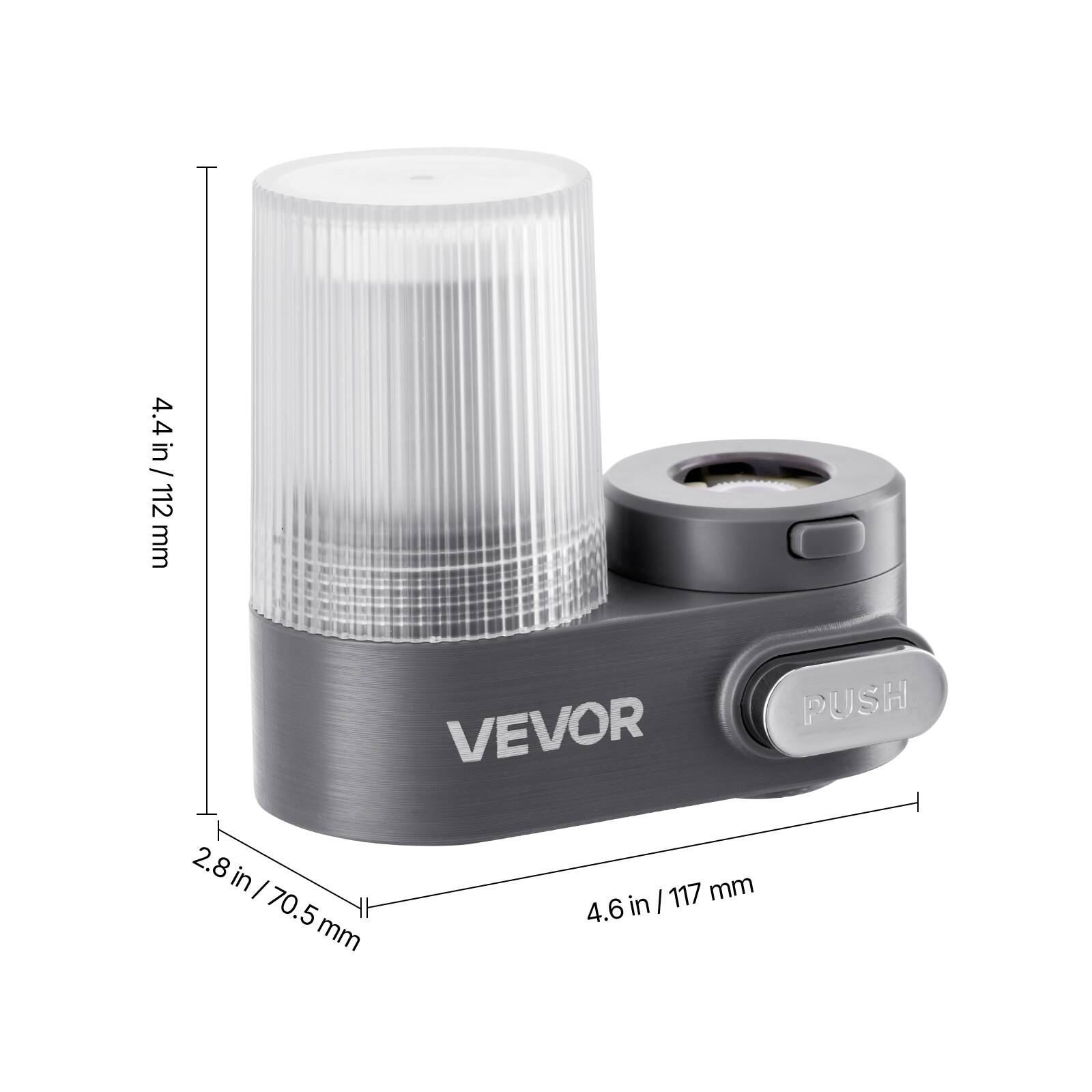 4.4 in/ 112 mm, 2.8 in/ 70.5 mm, 4.6 in/ 117 mm