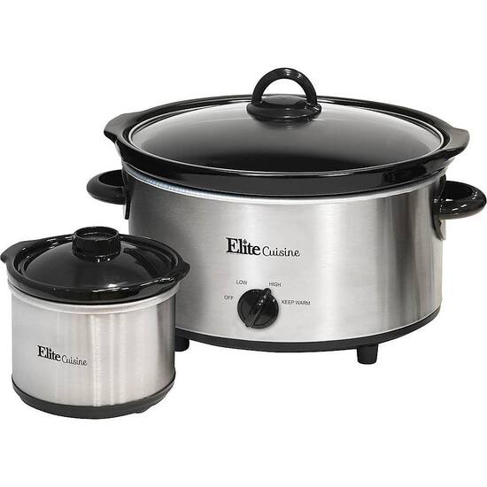 elite stainless steel slow cooker with mini dippe elite stainless steel slow cooker with mini dippe