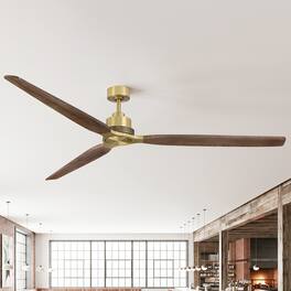 Parrot Uncle - 84" Rustic Solid Wood Large HVLS Ceiling Fan with Remote, No Light - Brass