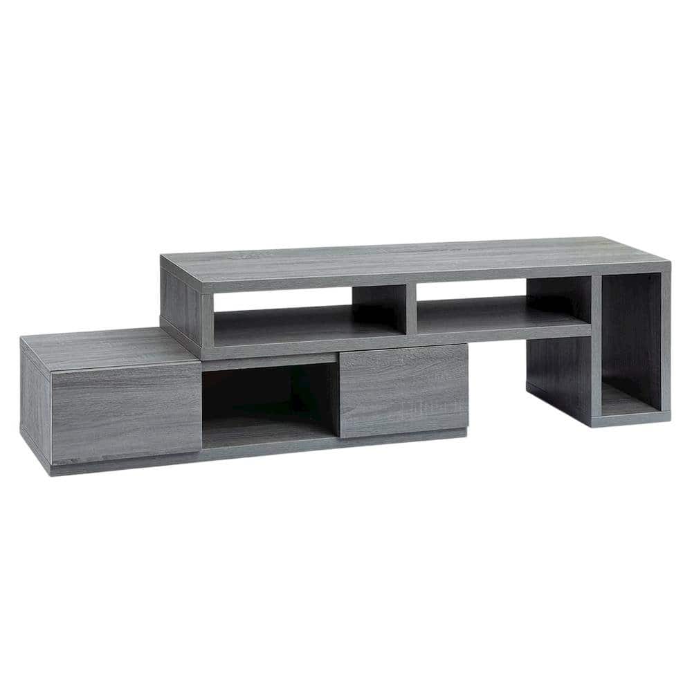 FurniFact - Adjustable TV Stand Console in Black with Sturdy Metal Frame - Gray