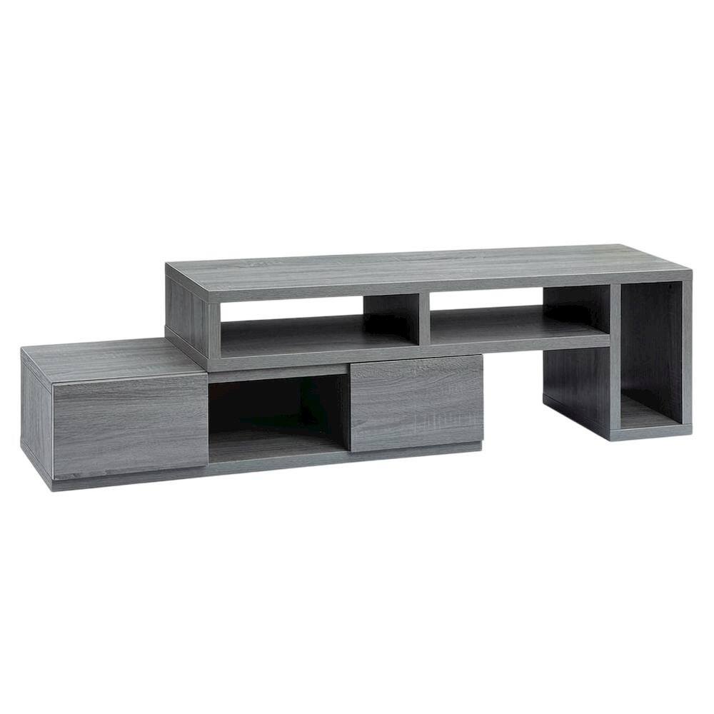 Front. FurniFact - Adjustable TV Stand Console in Black with Sturdy Metal Frame - Gray.