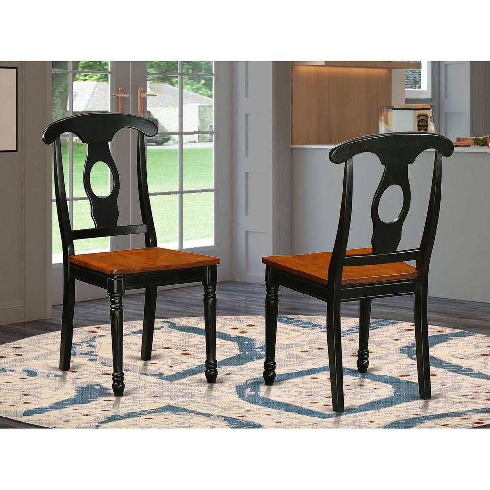 Alt View 1. East West Furniture - Kenley Kitchen Dining Chairs - Napoleon Back Solid Wood Seat Chairs, Set of 2, Black & Cherry - Black; Cherry.