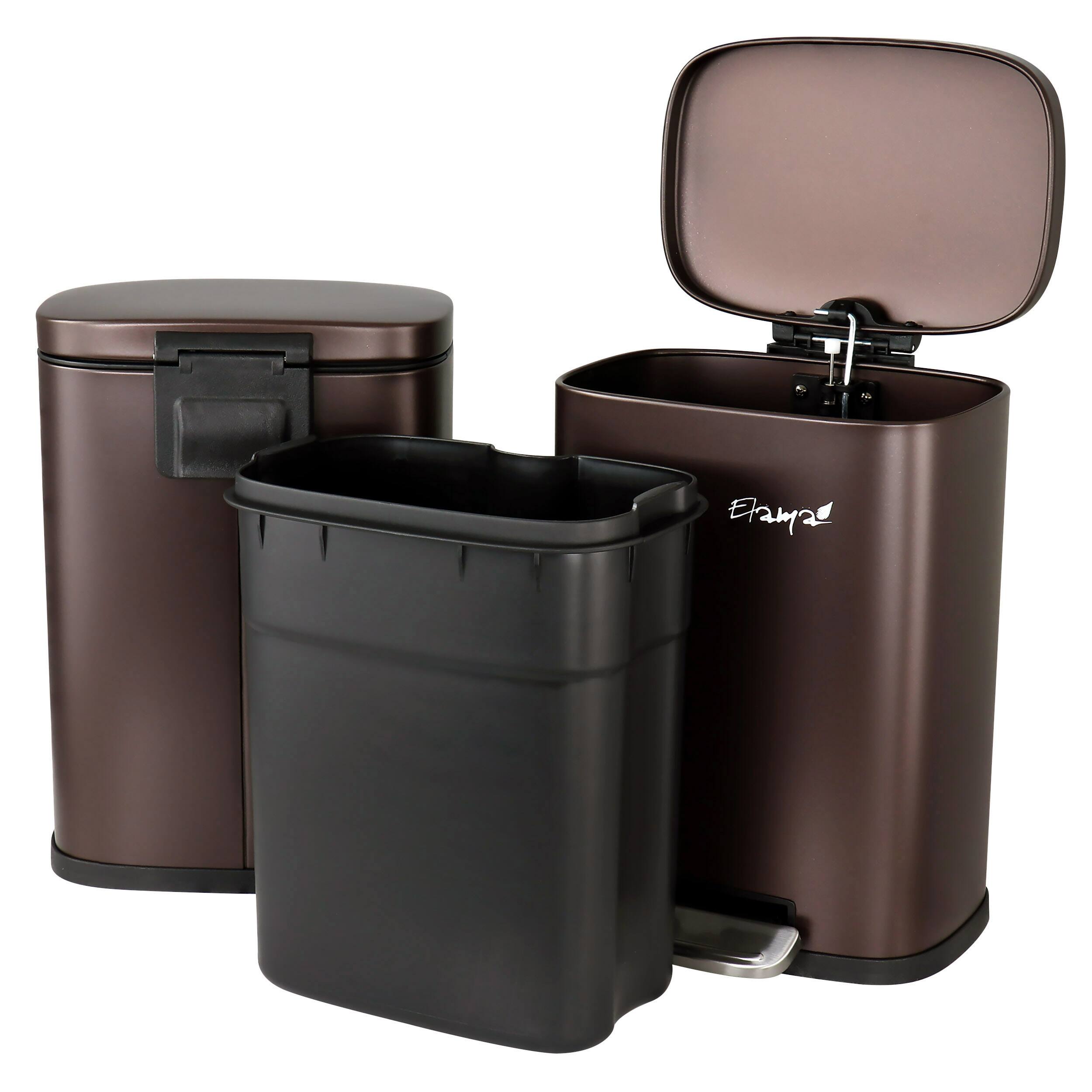 Alt View 5. Elama - Elama 3 Piece 8 Gallon and 1.3 Gallon Stainless Steel Step Trash Bin Combo Set with Slow Close Mechanism in Matte Bronze - Bronze.