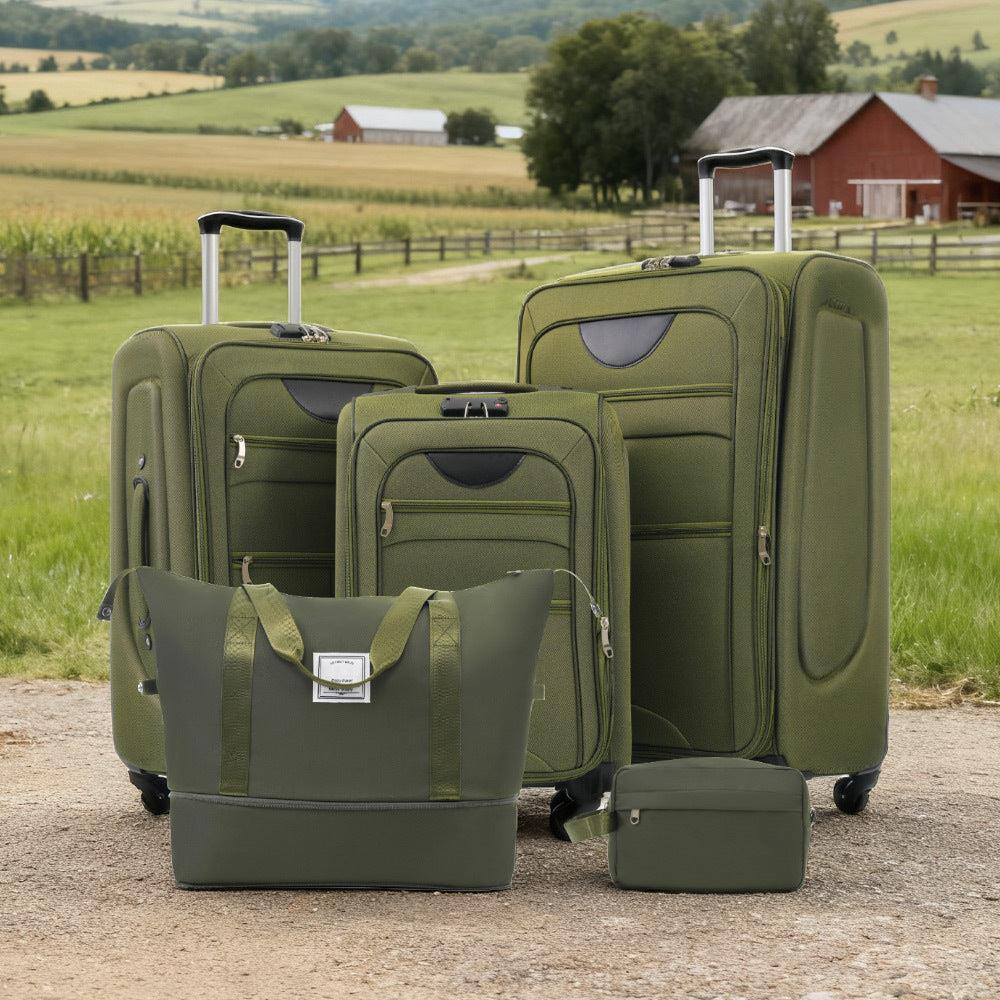 Angle. BreeBe - 3-Piece Softside Luggage Set Expandable Suitcases with Duffel Bag, Upright Spinner, Lightweight Travel Set - Army Green.