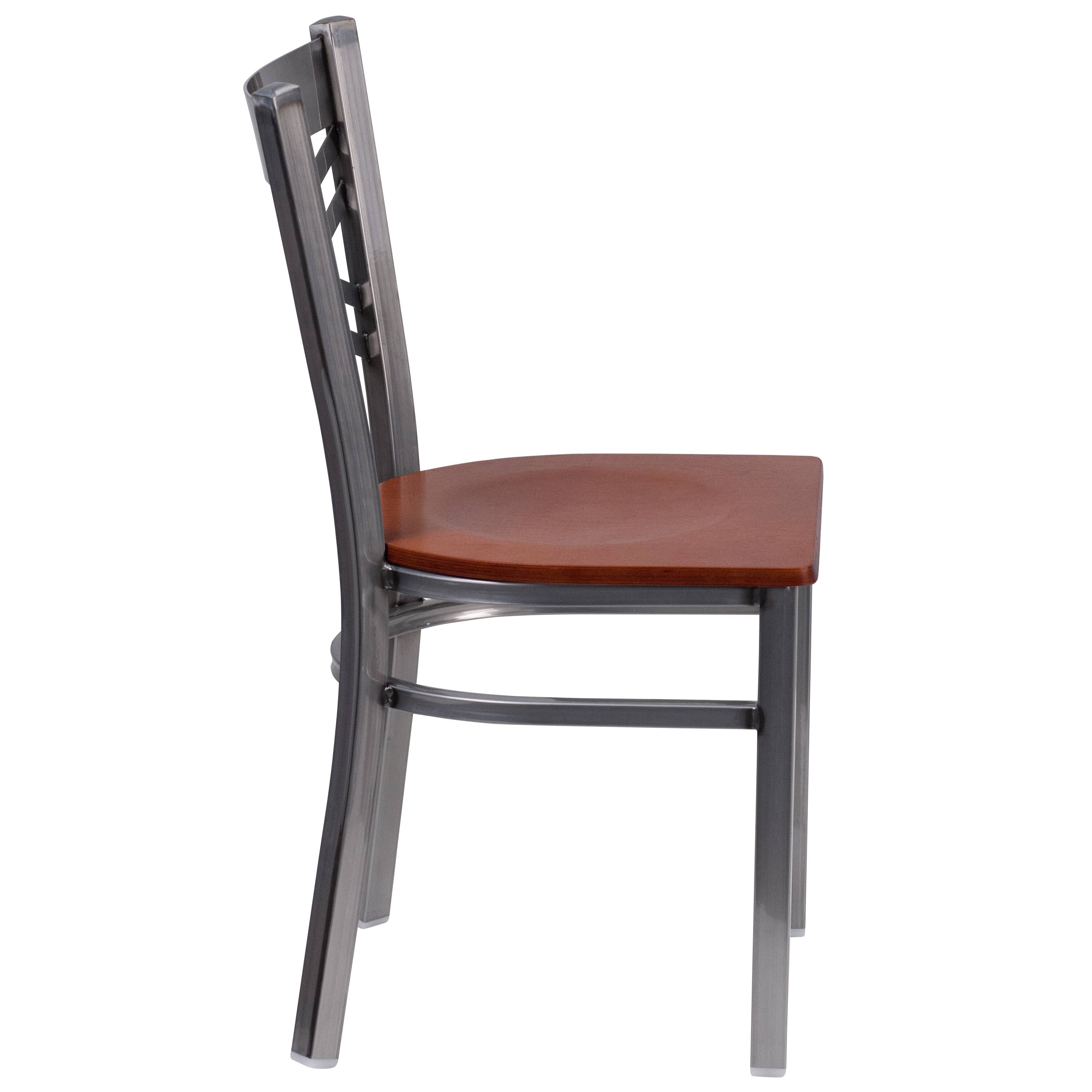 Alt View 4. Emma + Oliver - Clear Coated "X" Back Metal Restaurant Dining Chair - Cherry Wood Seat/Clear Coated Metal Frame.