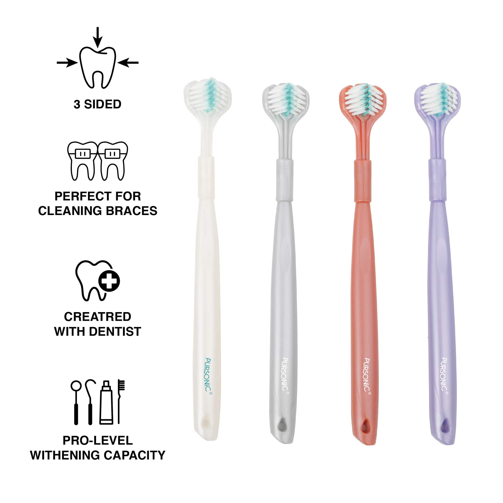 Pursonic 3D Advanced Tech 360° Full Coverage Toothbrush Set (4