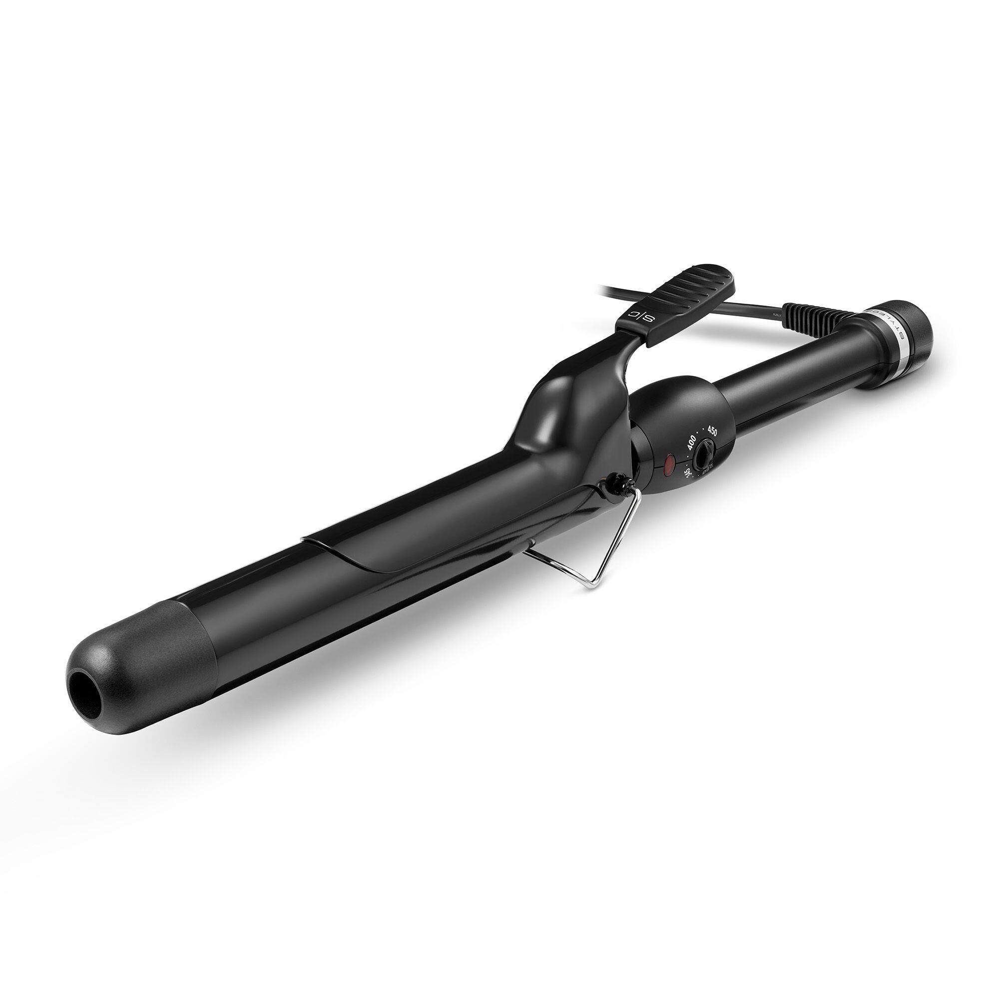 Angle. StyleCraft - Stay-Temp Black Gold Ceramic Extended Barrel Curling Iron (1-1/4 inch) - Black.