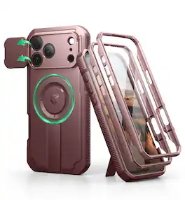 dexnor - iPhone 17 Pro MAX Case: 2 Front Frames, Flip Cam Cover, Kickstand, Mag,Screen Protector, 6.9in - Maroon Red