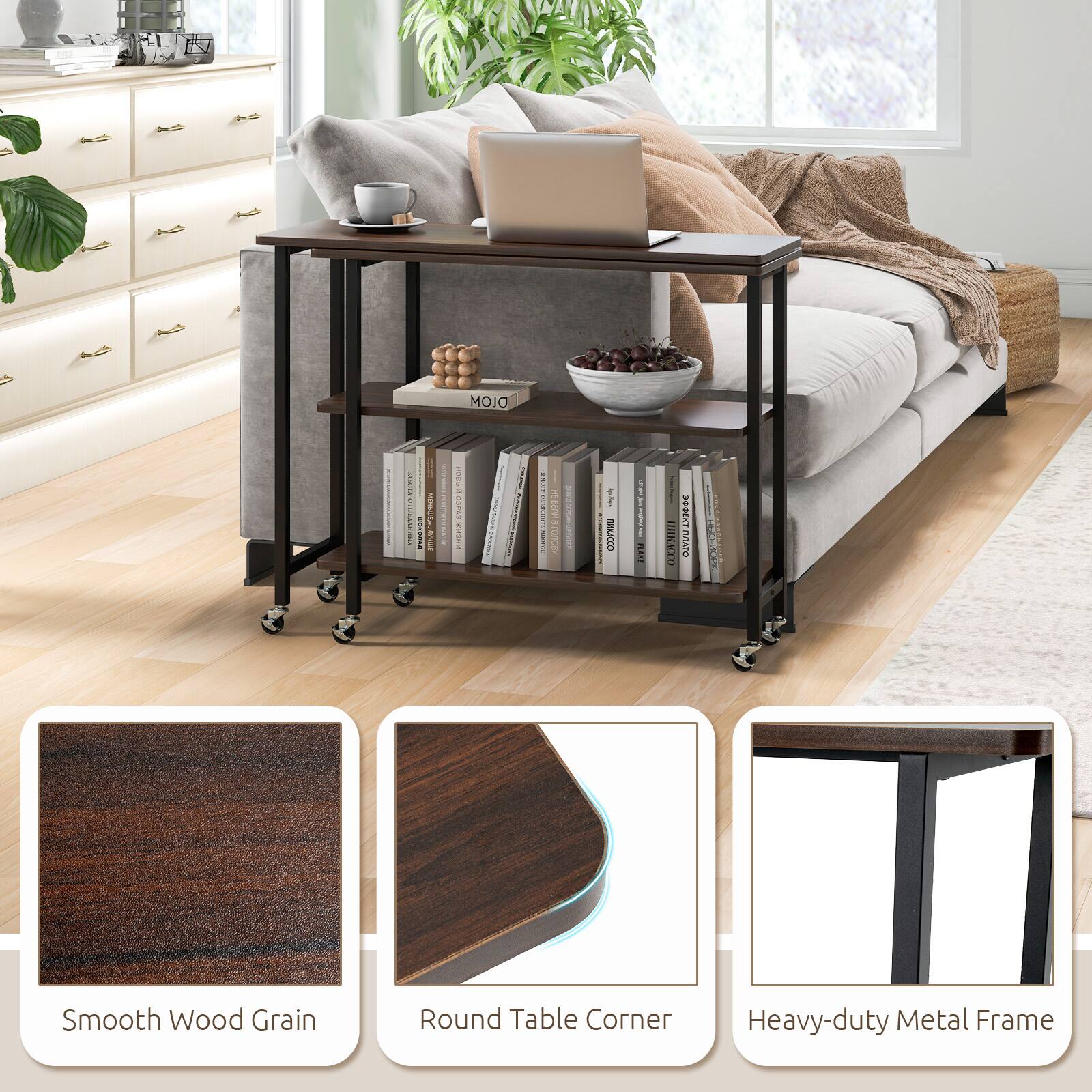 Smooth Wood Grain, Round Table Corner, Heavy-duty Metal Frame