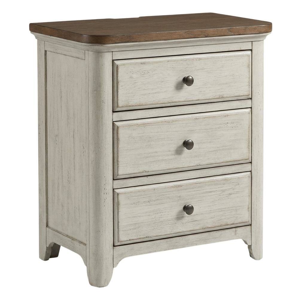 Angle. Starlight Canyon Home - White Farmhouse Nightstand with Charging Station and Storage - White.