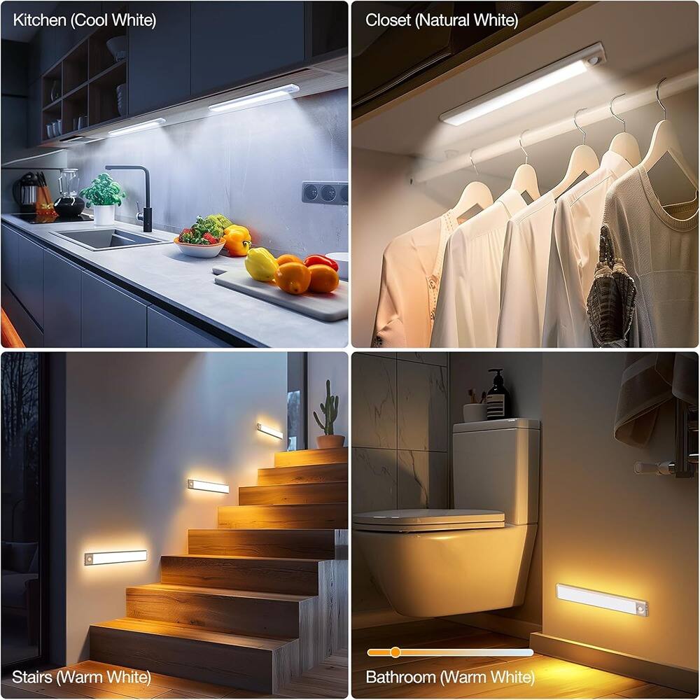 Kitchen (Cool White)  
Closet (Natural White)  
Stairs (Warm White)  
Bathroom (Warm White)